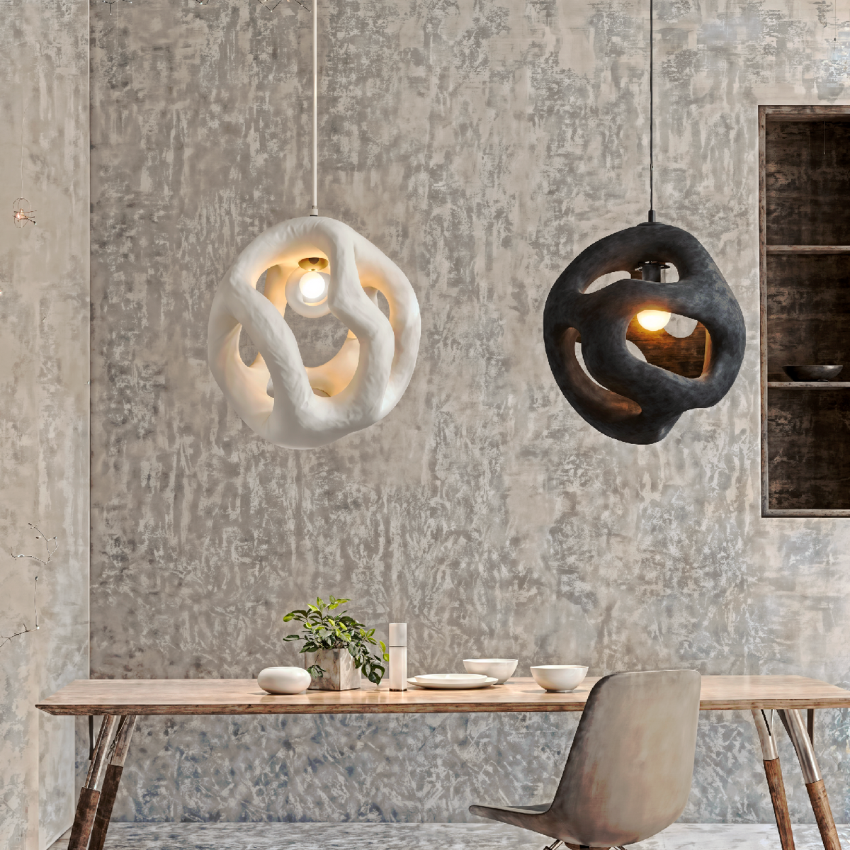Wabi Sabi Sculptural Openwork Textured Resin Pendant Light
