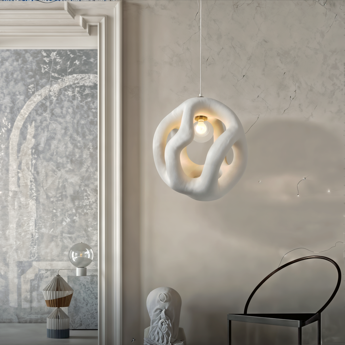 Wabi Sabi Sculptural Openwork Textured Resin Pendant Light