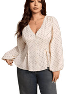 Women's Polka Dot Blouse with Lace Trim