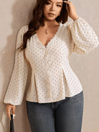 Women's Polka Dot Blouse with Lace Trim
