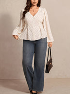 Women's Polka Dot Blouse with Lace Trim