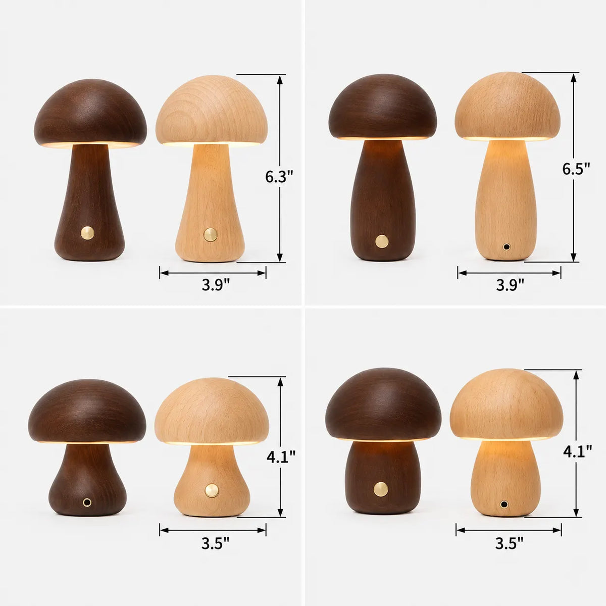 Wooden Mushroom Cordless Rechargeable LED Table Lamp