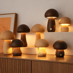 Wooden Mushroom Cordless Rechargeable LED Table Lamp